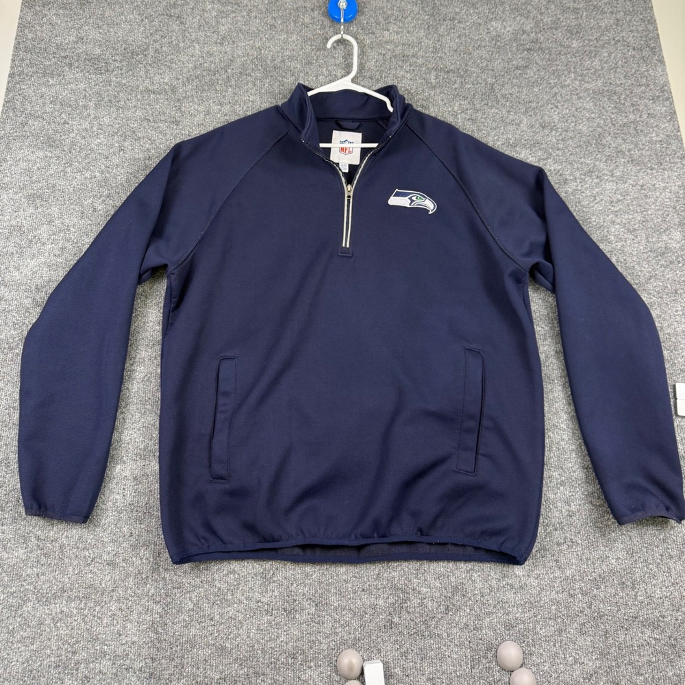 NFL Seattle Seahawks Mens XL Navy Blue Quarter Zip Pullover Jacket Embroidered